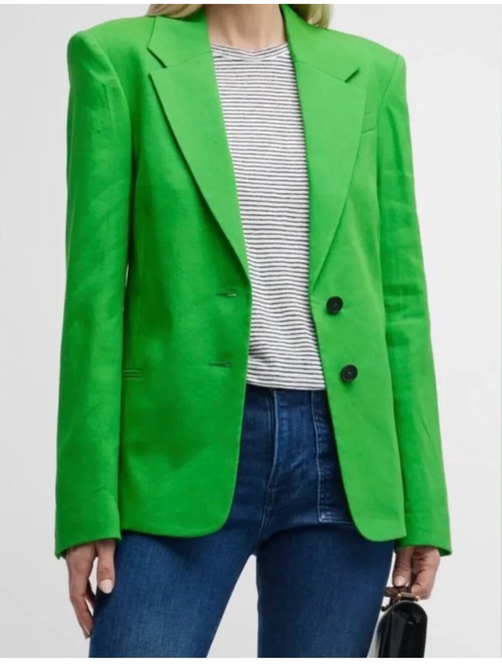 FRAME The Femme Oversized Linen Blazer - Peridot Green (Size 6) - Picture 5 of 12